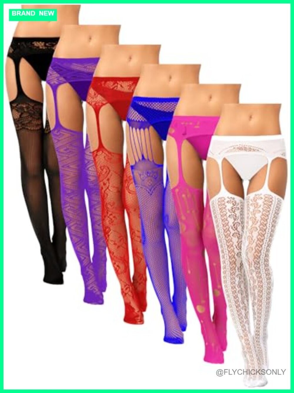 Fishnet Thigh High Stockings Lace Garter Pantyhose Set 6 Pairs Suspender Hosiery